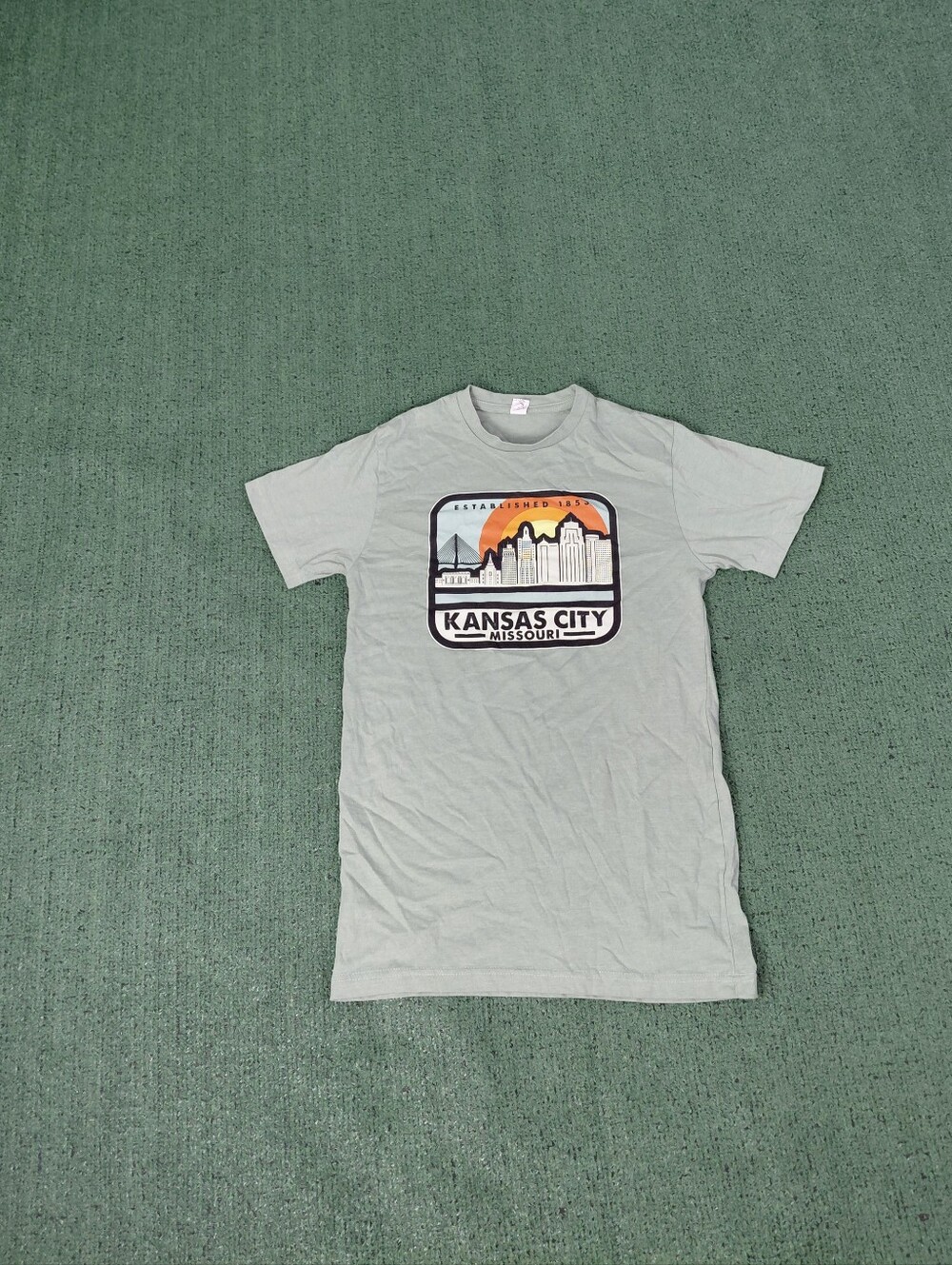 Kansas City Missouri City Skyline Souviner Light Green T Shirt Sz Small